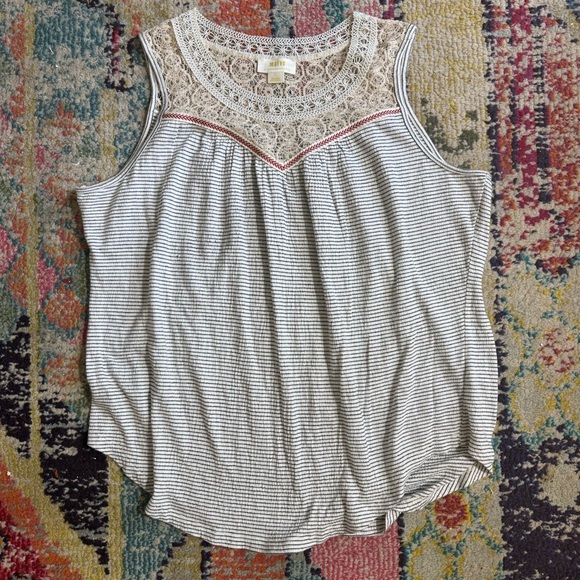 Anthropologie Maeve Navy and White Striped Crochet Babydoll Tank Top Medium - Picture 2 of 8